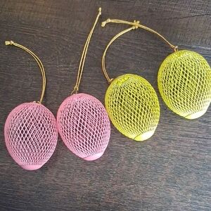 Vintage Pink and Yellow Mesh Easter Egg Ornaments